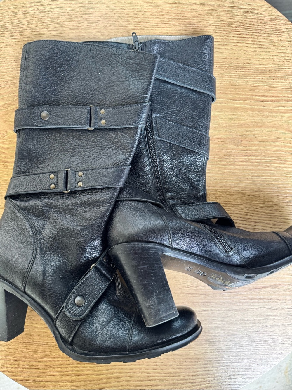 RUFF N RUGGED Ankle Moto Leather Boots Bikercore Punk Calf Length Zip Heel